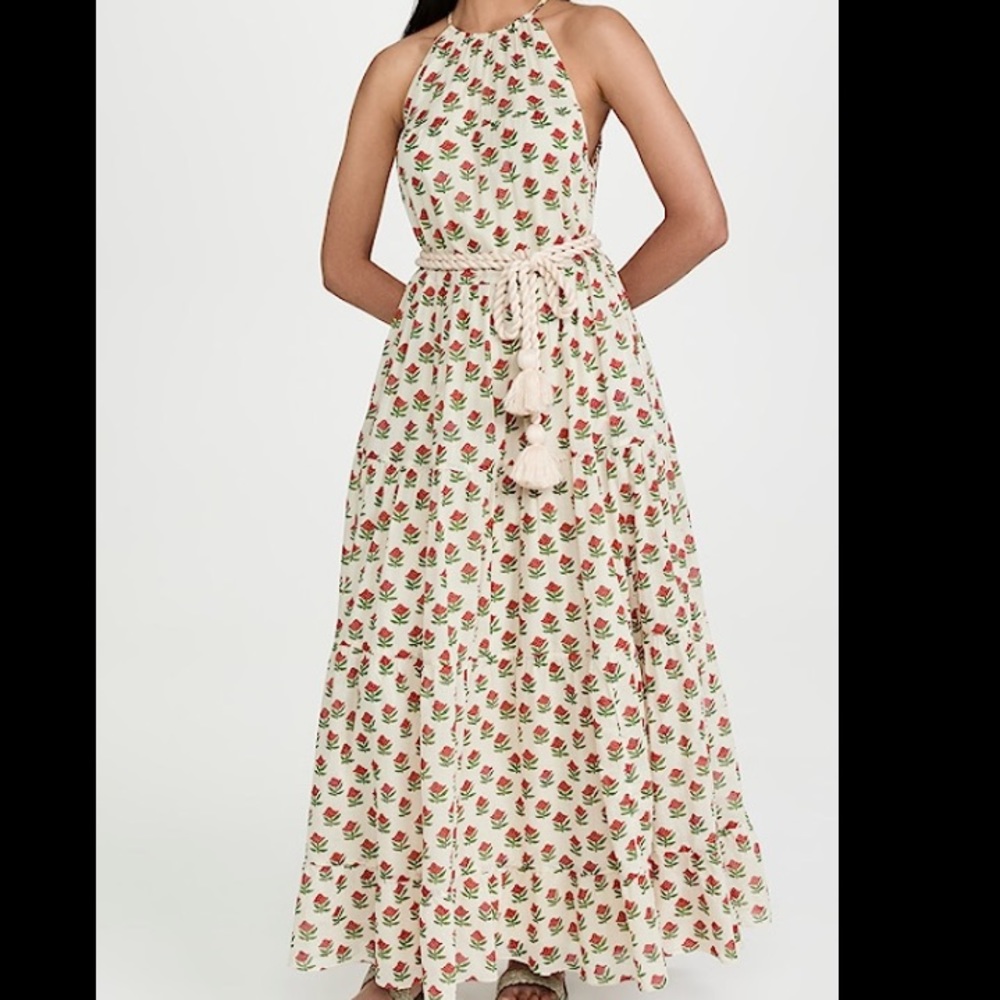 RHODE Julia Maxi Dress in Scarlet Begonia Print 100% Cotton